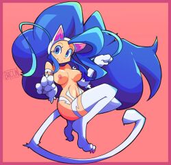 bacumng bacunng blue_eyes blue_hair cat_ears cat_paws cat_tail darkstalkers felicia_(darkstalkers) female female_only medium_breasts