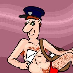 1boy anonymewse armpit_hair body_hair british chest_hair color colored cosgrove_hall_films ginger ginger_hair glasses ladyduckula leg_hair mail mailman male male_only paheal postman postman_hat postman_pat presenting rule_34_(paheal) solo tagme