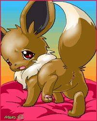 bottomless colored eevee female female_only feral fur furry furry_only meru nintendo nude pokémon_(species) pokemon pussy solo topless vulva