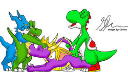 anthro croc crossover digimon dragon furry glenn male male_only mario_(series) multiple_males nintendo smooth_skin spyro spyro_the_dragon veemon white_background yaoi yoshi