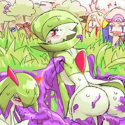 background blush color colored cynthia_(pokemon) dawn_(pokemon) ditto dubious_consent female gardevoir gastrodon grass green_hair grimer group human kirlia muk nintendo nude outdoors outside pixel pokemon pokemon_(species) pokemon_dppt pokemon_rse pokephilia red_eyes sex shocked shocked_bystander shocked_expression shocked_eyes shocked_face sime slime slime_monster slime_penetrated slimy smile standing sweat tears tree trees uncensored voyeur voyeurism watching weezing white_skin