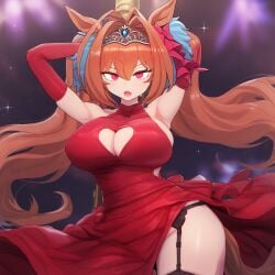 ai_generated animal_ears breasts daiwa_scarlet_(umamusume) female hips horse_girl pussy red_eyes ribbon_in_hair tiara twintails umamusume umamusume_pretty_derby