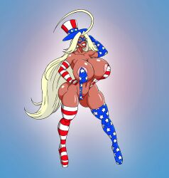 ahoge american_flag american_flag_bikini american_flag_gloves american_flag_hat american_flag_legwear big_ass big_breasts bimbo bimbofication blonde_hair blue_eyes blue_eyeshadow bubble_butt charlotte_vanders corruption eyeliner eyeshadow female_only flexing gradient_background high_heel_boots high_heels impossible_clothes kamen_america kamen_america_(character) kamen_america_(series) lipstick long_gloves long_hair makeup mask noriyuki83 noriyuki83_(coloring) platform_heels platinum_blonde_hair plump_lips red_lipstick smile star_earrings sun1sol tan_body tan_skin thigh_boots top_hat