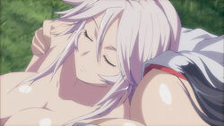 aldra breasts miko nude queen's_blade screencap silver_hair sleeping tomoe