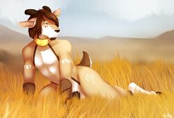 anthro bovid gazelle grass hooves male male_only nude penis safari salkitten solo tribal western_art