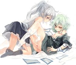 cis_(carcharias) female green_hair grey_hair mononobe_no_futo multiple_girls soga_no_tojiko touhou yuri