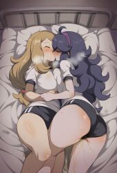 ai_generated bare_legs big_breasts big_butt blonde_hair breast_press closed_eyes fat_ass gym_uniform hex_maniac huge_breasts in_search_of_holy_water kissing large_breasts lesbian_kiss light-skinned_female light_skin long_hair nintendo peeing pokemon pokemon_xy purple_hair serena_(pokemon) thick_thighs thighs urine yuri