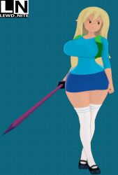 3d adventure_time backpack bag cartoon_network clothing female fionna_and_cake fionna_campbell fionna_the_human_girl footwear headwear human legwear lewd_nite pale_skin pinup sword tagme weapon