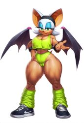 ai_generated anthro apple_green_clothing bare_thighs bat bat_ears bat_wings biceps big_calves big_ears big_eyes big_feet calves cameltoe ears eyelashes eyes fat_mons female female_only fit fit_female footwear front_view full_body fur furry green_clothing gym_clothes huge_thighs large_breasts leg_warmers long_eyelashes mound_of_venus muscular_legs muscular_thighs novelai perky_ears plump_vulva puffy_pussy rouge_the_bat sega shoelaces sneakers solid_color_background solo sonic_(series) sonic_the_hedgehog_(series) standing sweating thick thick_calves thick_thighs thighs toned_female vulva white_background white_ears wide_hips wings workout_clothes