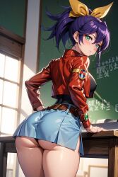 1girls ai_generated athenaasamiya blue_hair blush celina curvy female green_eyes hips jacket looking_back panties ponytail ribbon serena_(yu-gi-oh!_arc-v) short_skirt solo thick_ass thick_legs underwear voluptuous yu-gi-oh! yu-gi-oh!_arc-v