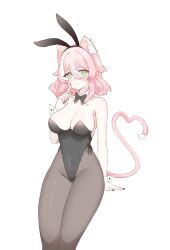 1girls 2d 2d_(artwork) alternate_costume animal_ears black_bunnysuit black_nails blush bunny_ears bunny_girl bunnysuit cat_ears cat_tail catgirl cleavage enya_yoruneko enya_yoruneko_(artist) female female_focus female_only front_view green_eyes high_resolution highres indie_virtual_youtuber light-skinned_female light_skin looking_at_viewer medium_breasts pantyhose pink_hair ribbon short_hair simple_background solo solo_female solo_focus standing virtual_youtuber vtuber vtuberfanart white_background