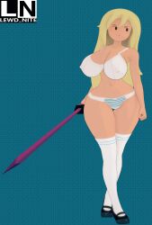 1girls 3d adventure_time ankles_crossed big_breasts blonde_hair bra casual casual_underwear clothing female female_only fionna_and_cake fionna_campbell fionna_the_human_girl footwear front_view holding_weapon human legwear lewd_nite long_hair nipple_bulge painted_fingernails pale_skin panties pinup standing sword tagme thigh_gap thighhighs underwear weapon