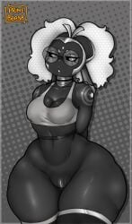 1girls 2020s 2024 2d 2d_(artwork) belt big_thighs bottom_heavy bottomless breasts child_bearing_hips choker crop_top female female_focus female_only glasses hi_res highres hips large_thighs looking_at_viewer matcha_(primebooba) monochrome nova_prime pear_shaped pear_shaped_female primebooba pussy small_breasts solo solo_female solo_focus thick_thighs thighhighs thighs vagina warframe wide_hips