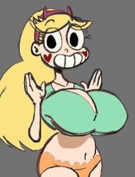 bean_smile cleavage grey_background headwear huge_breasts large_breasts long_hair panties star_butterfly star_vs_the_forces_of_evil thedomely