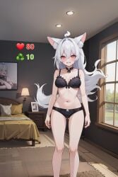 1girls ai_generated blush bra breasts kemonomimi latam_virtual_youtuber light_69 long_hair panties pookyboo red_eyes strip_game tagme thighs underwear virtual_youtuber vtuber white_hair