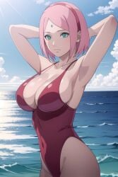 1girls absurd_res ai_generated arms_behind_back arms_behind_head arms_up beach big_breasts bikini blush bob_cut bonnieaiart boruto:_naruto_next_generations bracelet breasts clothed clothing erect_nipples exposed_nipples female female_only green_eyes hi_res high_resolution highres impossible_swimsuit light-skinned_female light_skin long_hair mature mature_female medium_breasts medium_hair micro_bikini milf nai_diffusion narrowed_eyes naruto naruto_(series) naughty_face nipples ocean one-piece_swimsuit outdoors pale-skinned_female pale_skin palm_tree perky_breasts pink_hair pink_nipples pinup pinup_pose red_bikini red_swimsuit revealing_clothes sakura_haruno seaside shoulder_length_hair shounen_jump shueisha skimpy skimpy_bikini skimpy_clothes sling_bikini slingshot_swimsuit smile smiling solo solo_female solo_focus stable_diffusion swimsuit thighs upper_body very_high_resolution voluptuous voluptuous_female