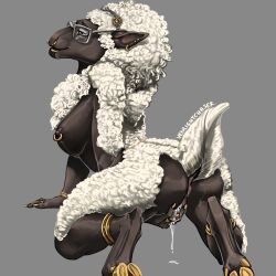 1:1 anthro anus ass black_nipples bovid breasts caprine dahlia_(dynameaux) ewe female finger_fuck fingering fur genitals hi_res jewelry mammal nipples pussy sheep solo vaginal_penetration venlightchaser white_body white_fur wool_(fur)