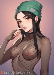 1girls ai_generated bodystocking breasts cap female female_only killjoy_(valorant) kirill782 long_hair medium_breasts mesh_shirt nipples riot_games simple_background solo solo_female stable_diffusion upper_body valorant