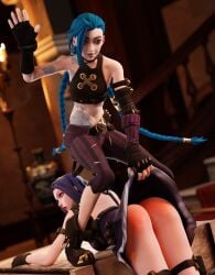 2girls 3d arcane arcane_caitlyn arcane_jinx ass ass_focus bare_ass blender blue_hair caitlyn_kiramman discipline dominant_female female female_only femdom jinx_(league_of_legends) kinkblink league_of_legends multiple_girls naughty punishment skirt_lift slapping_butt spank_marks spanked_butt spanking steampunk submissive twin_braids twintails video_games yuri