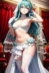 1girls 2024 ai_generated blue_eyes blue_hair bra eirika_(fire_emblem) female female_only fire_emblem fire_emblem:_the_sacred_stones flower hair_between_eyes human human_female human_only light-skinned_female light_skin long_hair looking_at_viewer nai_diffusion nintendo panties rose_(flower) small_breasts solo solo_female stable_diffusion standing stockings video_game_character wedding wedding_dress wedding_lingerie wedding_veil