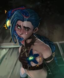 1girls ahe_gao alien asterozoan blue_hair bodily_fluids braided_hair breast_grab breast_squish breasts clothed clothing crop_top drooling echinoderm eye_roll female feral forced group hand_on_breast human hypnosis jinx_(league_of_legends) jinx_(lol) league_of_legends long_hair looking_pleasured male male/female mammal marine mind_break mind_control mindfuck oral oral_penetration parasite penetration possession rape reliusmax riot_games saliva shirt skimpy small_breasts squish starfish starro tencent tongue tongue_out topwear torn_clothing