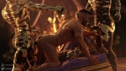 3boys 3d anal anal_sex bara blowjob chrisre2021 david_king dead_by_daylight dominant_humanoid dominant_male dominant_male_submissive_male dominant_monster fire gay human_penetrated male/male male_focus male_only male_penetrated male_penetrating monster muscle spitroast submissive_male threesome