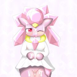 crystals cum cute diancie female legendary_pokemon looking_at_viewer nintendo one_eye_closed pokemon pussy runamon solo video_games