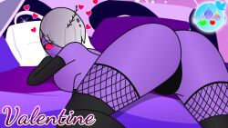 bed bent_over displaying female_valentino_(hazbin_hotel) fishnets hazbin_hotel moth panties rule_63 tagme valentino_(hazbin_hotel)