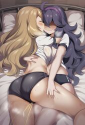 ai_generated big_breasts big_butt blonde_hair blush fat_ass gym_uniform hex_maniac huge_breasts in_search_of_holy_water kissing_cheek large_breasts light-skinned_female light_skin long_hair nintendo peeing pokemon pokemon_xy purple_hair serena_(pokemon) thick_thighs thighs urine yuri