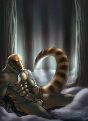 anthro balls erection furry male male_only masturbation muscles no_humans omegaro orgasm penis reptile scalie snake solo