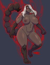 animal_humanoid arachnid arachnid_humanoid areola arthropod arthropod_humanoid big_breasts breasts croxot female genitals hair hair_over_eye hi_res humanoid nipples nude one_eye_obstructed pussy red_eyes scorpion_humanoid scorpion_tail solo thick_thighs