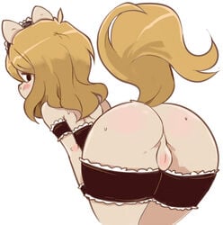 ass bent_over blush equine female horse looking_back maid maid_uniform momorodent pussy raised_tail solo