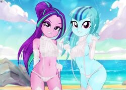 2024 2girls alternate_hairstyle aria_blaze aria_blaze_(eg) beach bikini bikini_bottom bikini_top bra breasts charliexe clothes cloud clouds cloudy_sky curvy cute derpibooru equestria_girls female female_only females females_only friendship_is_magic gloves hasbro long_gloves long_hair looking_at_viewer mlp_g4 my_little_pony my_little_pony_equestria_girls my_little_pony_generation_4 panties png ponytail purple_skin revealing_clothes rock rocks sky sling sling_bikini sling_bikini_top sling_swimsuit sling_top smile smiling smiling_at_viewer sonata_dusk sonata_dusk_(eg) stone stones sweater swimsuit the_dazzlings turquoise_body two_piece_swimsuit two_tone_hair water