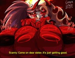 2girls creature_lewds devilish_smile disembodied_penis glasses green_eyes holding_hands horns kneesocks_daemon long_hair long_tongue looking_back_at_viewer onomatopoeia panty_&_stocking_with_garterbelt ponytail red_skin saliva_string scanty_daemon spiky_hair sweat text thick_ass thick_penis veiny_penis white_hair