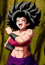 1girls abs artist_name big_breasts black_hair blindstash breasts caulifla dragon_ball dragon_ball_super female female_focus female_only happy humanoid muscular muscular_female saiyan wide_hips