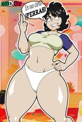 1girls 2d 2d_(artwork) 2d_artwork big_thighs black_hair cartoon_network cartoony daken_art(artist) daken_henderson(artist) female freckles freckles_on_face jorel's_brother lara_(jorel's_brother) no_pants only_female pale_skin panties shiny_thighs short_hair small_breasts smile text text_bubble underwear white_body white_panties white_skin younger_female