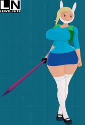 3d adventure_time backpack bag cartoon_network clothing female fionna_and_cake fionna_campbell fionna_the_human_girl footwear headwear human legwear lewd_nite pale_skin pinup sword tagme weapon