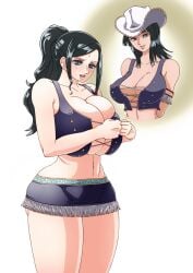 big_ass big_breasts clothed clothing female female_only hips ill_fitting_clothing miss_all_sunday nico_robin one_piece post-timeskip pre-timeskip size_difference solo tight_clothing wrato