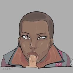 1boy 1girls bald big_lips blowjob dark-skinned_female destiny_2 ikora_rey jumbogumbo thick_lips