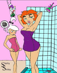 blue_eyes breasts daughter hanna-barbera jane_jetson judy_jetson milf mother mother_and_child mother_and_daughter orbity parent parent_and_child parent_and_daughter red_hair shower slashysmiley the_jetsons towel white_hair