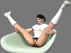 1girls 3d black_hair boots brown_eyes chair crotch_cutout cut_clothes denis549 erect_nipples female female_only flexible grey_background gym_clothes gym_uniform hands_on_legs human legs mod namco nipple_cutout nipples panties pubic_hair puffy_nipples pussy shirt short_hair short_sleeves simple_background sitting solo spread_legs tekken tekken_tag_tournament_2 thighs torn_clothes underwear vagina white_boots white_shirt xnalara zafina_(tekken)