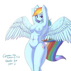 anthrofied blue_fur breasts cutie_mark equine female friendship_is_magic fur garam hair horse looking_at_viewer multicolored_hair my_little_pony pegasus pony pussy rainbow_dash_(mlp) rainbow_hair straight_hair wings