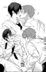 anal_sex aoyagi_touya black_and_white blush_lines cumming_from_anal_sex cumming_from_fingering cumming_from_masturbation fingering_ass fingering_male fingering_partner french_kiss french_kissing gay hearts_around_head kissing legs_apart making_out male male/male moaning_in_pleasure partners project_sekai school_uniform shinonome_akito stretching_anus thrusting_into_ass two-tone_hair