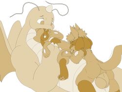 absurd_res anthro belly closed_eyes cuntboy dildo dragonite female female_penetrated generation_1_pokemon generation_4_pokemon genitals group hand_on_mouth heart_eyes heart_symbol hi_res horn huge_dildo intersex intersex/male knot knotted_penis lucario luzo lying male male/male monochrome munimuni muscular nintendo on_front pawpads penetration penile penile_penetration penis penis_on_vulva pokemon pokemon_(species) riolu sepia sex_toy shaking side_view simple_background size_difference spikes sucking tremble_lines trembling trembling_for_pleasure trio white_belly