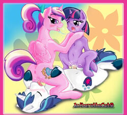 1boy 2013 2girls alicorn anibaruthecat bisexual blue_hair blush bow brother couple cowgirl_position cum cum_in_pussy cunnilingus cutie_mark english_text equine female female_on_top feral friendship_is_magic furry group horn horse incest male multicolored_hair multiple_girls my_little_pony no_humans on_top oral oral_sex pink_fur pony princess_cadance_(mlp) purple_eyes purple_fur purple_hair pussy saliva saliva_string sex shining_armor_(mlp) sibling sister straight text tongue tongue_out twilight_sparkle_(mlp) unicorn vaginal_penetration white_fur wings