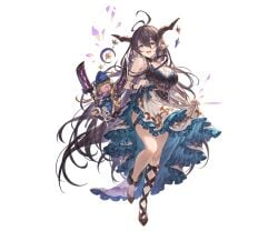:d absurdly_long_hair antenna_hair aqua_trim armpit_crease asymmetrical_legwear asymmetrical_sleeves black_corset black_hair black_horns black_shoes blue_ribbon breasts brown_eyes cleavage contrapposto corset curtsey danua draph dress female frilled_sleeves frills granblue_fantasy hair_between_eyes high-low_dress horns large_breasts long_hair looking_at_viewer messy_hair minaba_hideo official_alternate_costume official_art open_mouth pointy_ears puppet ribbon shoes sleeveless smile solo thigh_strap third-party_source train_(clothing) transparent_background two-sided_fabric very_long_hair white_sleeves white_sleevesminaba_hideo