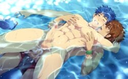 2boys abs anal anal_sex black_monkey buff buggery censored cum_in_ass cum_on_abs male mazjojo multiple_males muscle muscles necklace nipples reverse_missionary_position sex swimming swimming_pool water yaoi