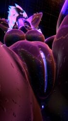 anthro anus big_breasts bodily_fluids breasts dripping_vulva erect_nipples female flickfluff genital_fluids genital_piercing genitals glowing glowing_genitalia hi_res lips nipple_piercing nipples piercing pointy_ears presenting presenting_anus presenting_vulva prick_ears realistic_shading rexouium rule_63 solo surprised sweat thick_lips vaginal_fluids vulva vulva_piercing wet