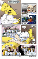 2013 anthro breasts canine comic digimon english_text female fox fur furaffinity_username furry henbe human humor male nipples nude page_35 renamon sex sweat