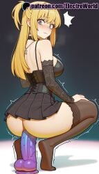 1girls 2025 ^^^ ai_generated anal_object_insertion artist_name ass blonde_hair blush breasts bust chest corset death_note dildo dildo_riding earrings electroworld female hi_res high_quality high_resolution highres jewelry long_hair misa_amane motion_lines no_panties object_insertion patreon patreon_username sex_toy skirt solo squatting stable_diffusion thighhighs trembling twitching vibrator watermark